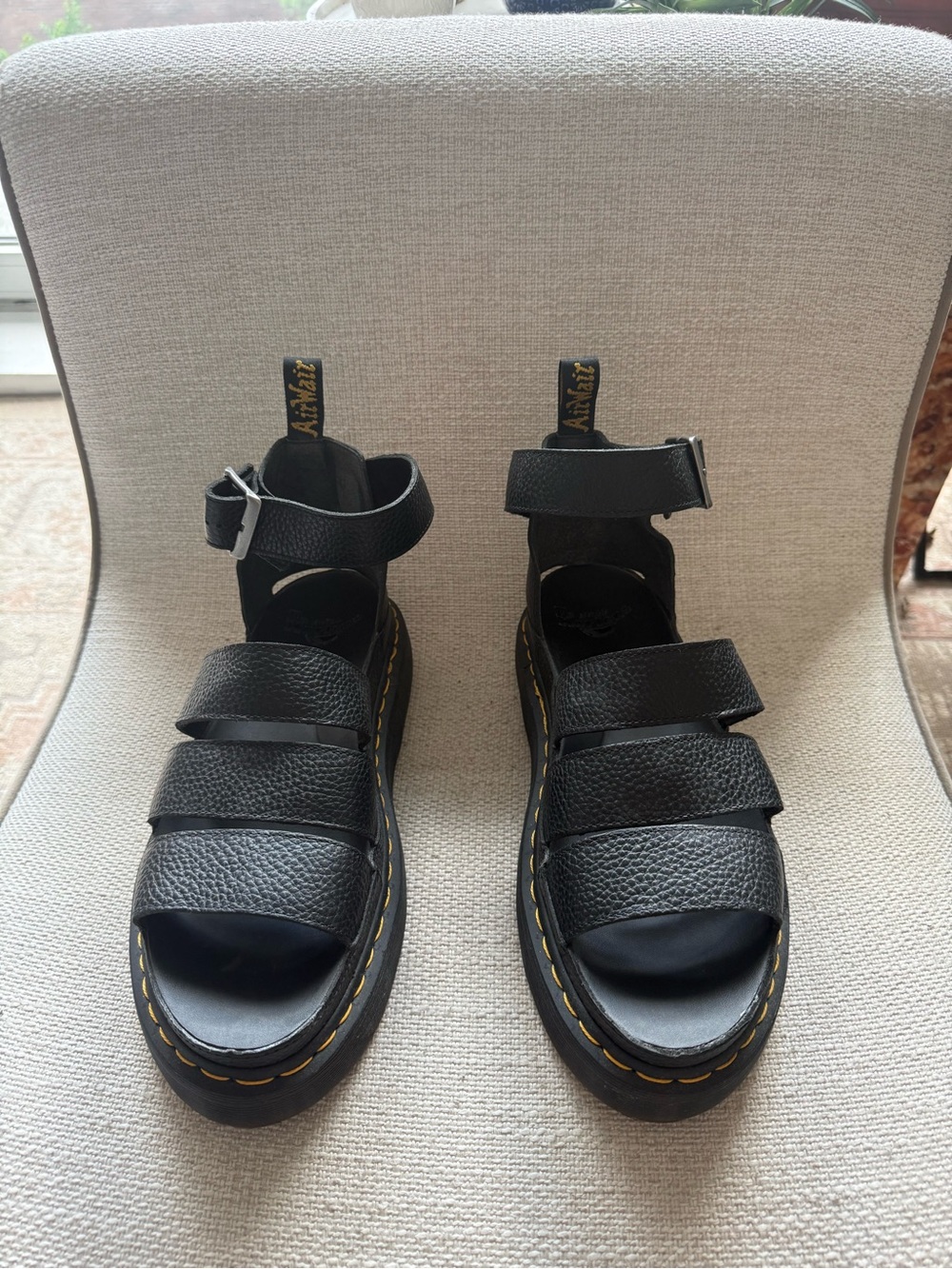 Dr. Martens Black Leather Triple-Strap Platform Sandals
